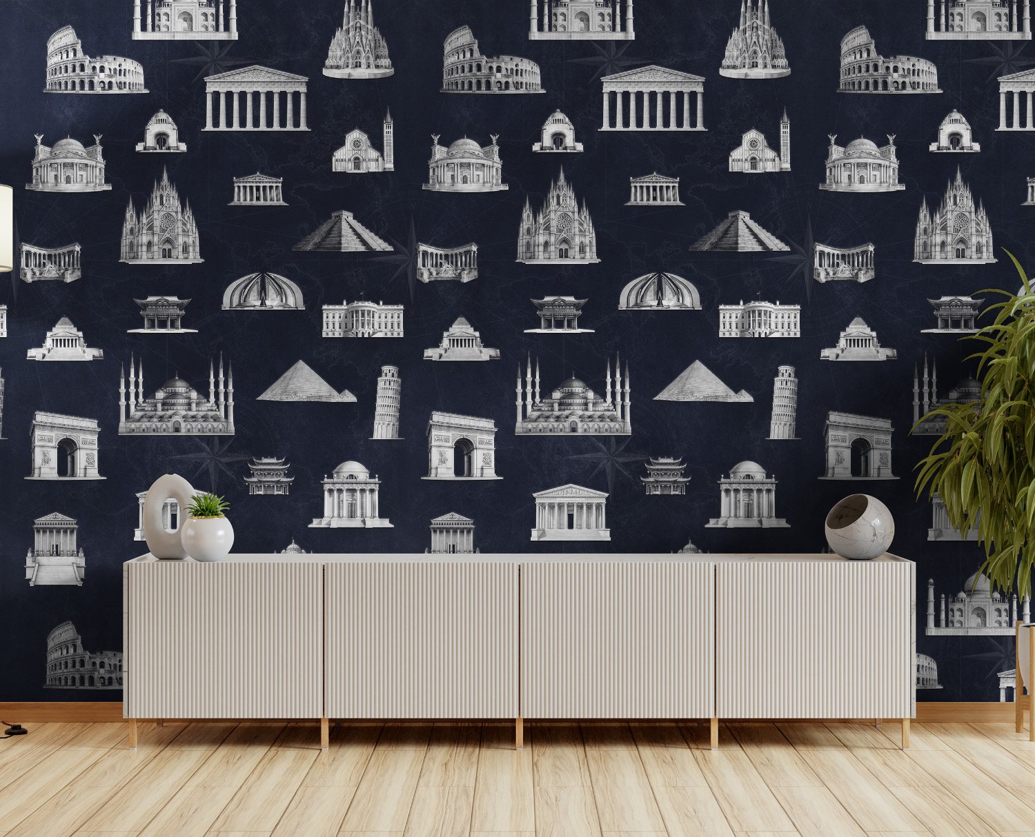 Vintage World Architecture Sketch Wallpaper Mural - Selbstklebende