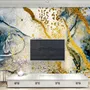 Dark Blue Ocean Brushes with Gold Style Waves Wallpaper Mural