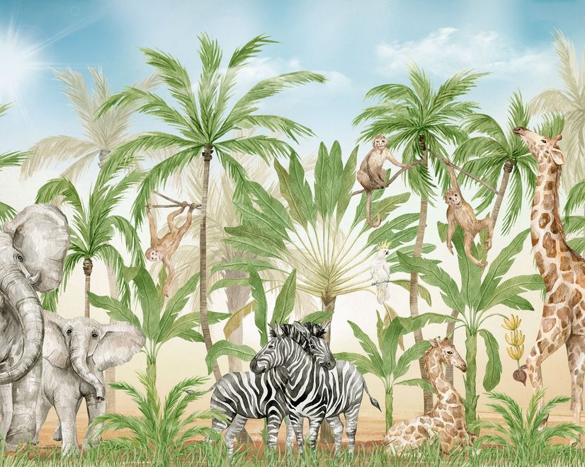 Kids Safari Animals in the Jungle Wallpaper Mural