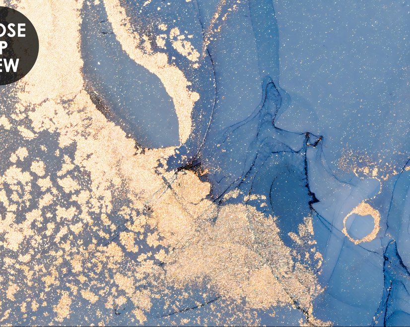 Papier Peint Panoramique Imprimé Marbre Bleu et Doré