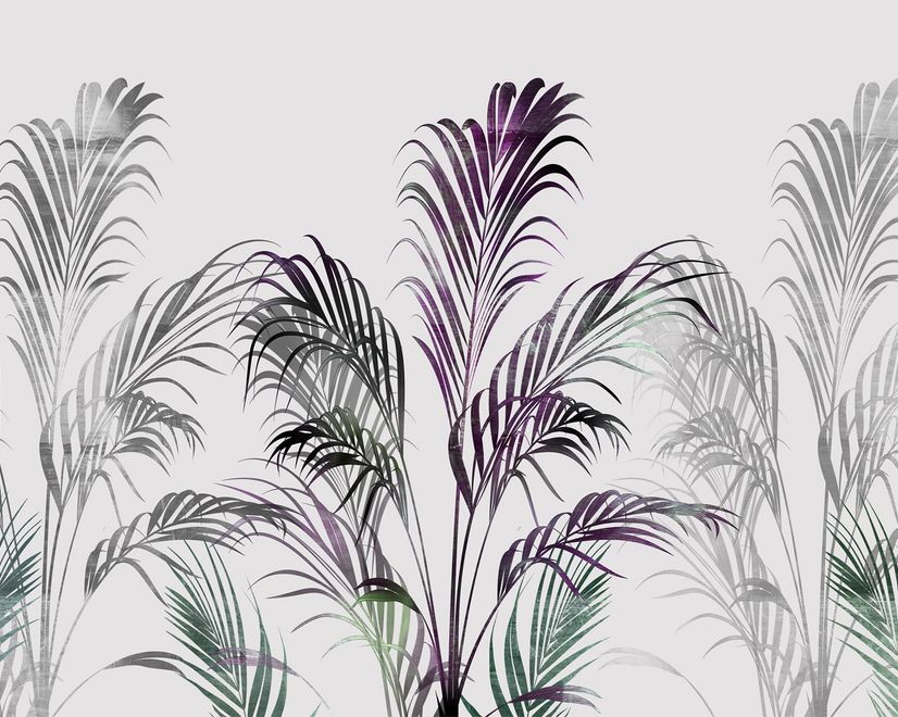 Tropical Fresh Purple Green Palm Leaves Wallpaper Mural