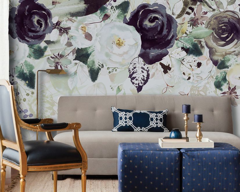 Dark Floral Art Wallpaper Mural