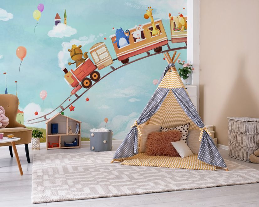 Cartoon Animals in the Amusement Park Wallpaper Mural