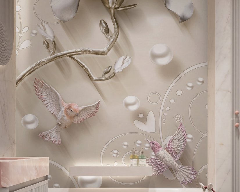 3D-Look Blumen mit Perlen Lux Blumen Fototapete