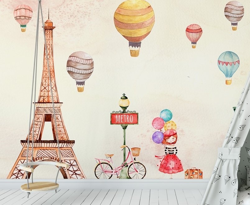 Papier peint Tour Eiffel et petite montgolfière
