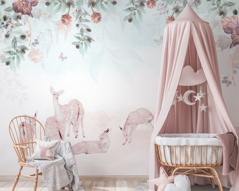 Papier peint cerfs dans le jardin floral