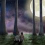 3D Look Moon Landscape with Cute Kids Wallpaper Mural