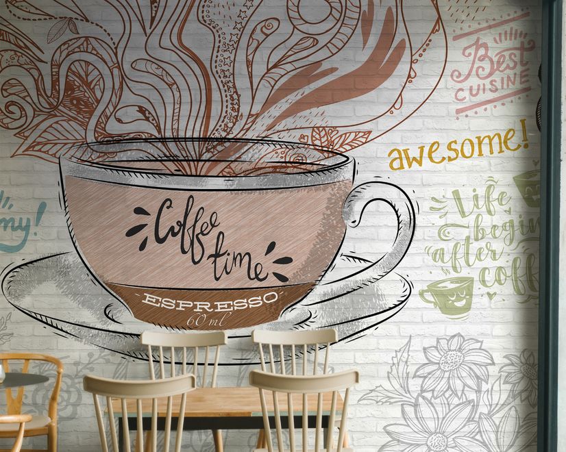 Vintage Coffee Cup Wallpaper Mural For Cafe and Restaurant