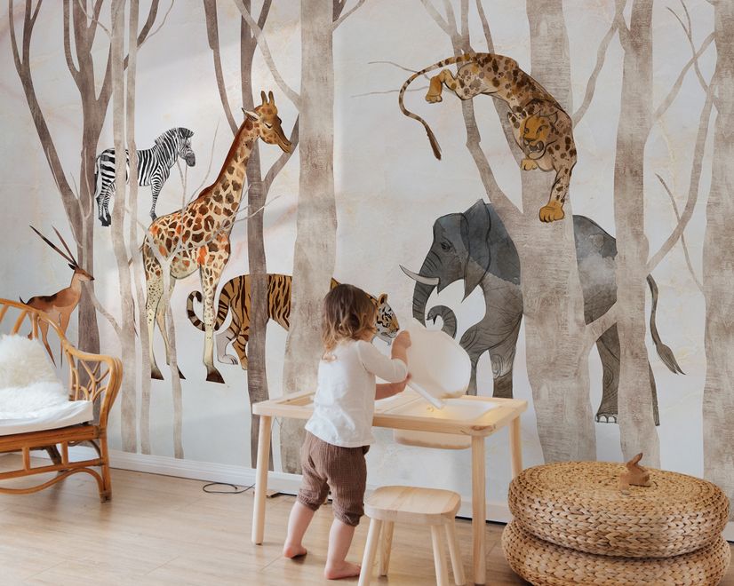 Watercolor Wild Animals Wallpaper Mural