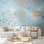 Papier peint abstrait avec papillon sur fond bleu