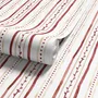 Watercolor stripe leaf wallpaper with burgundy dots and heart leaves on a bright white ground