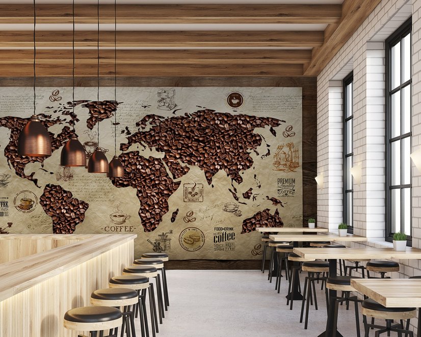 3D Kaffeekarten-Fototapete