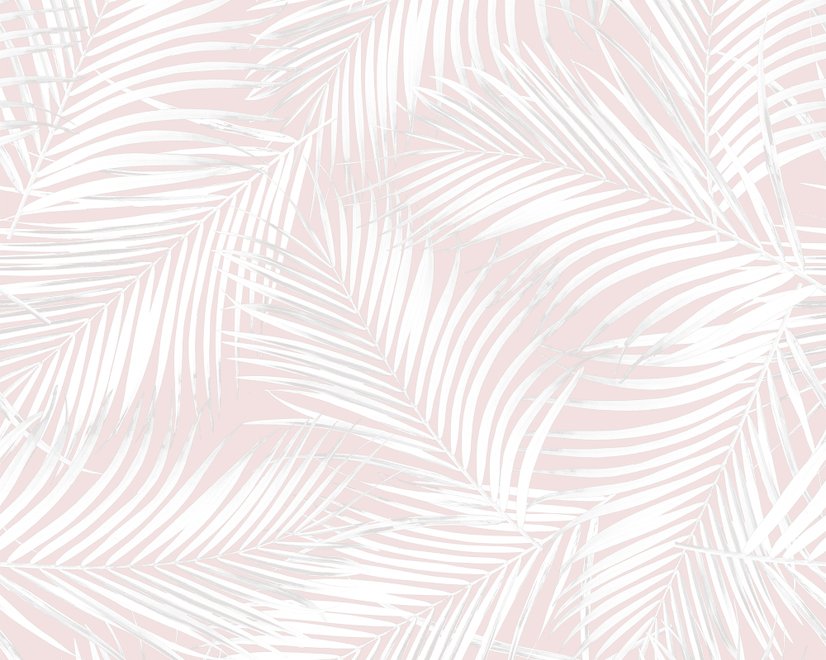Papier peint panoramique de feuilles de palmier roses et tropicales