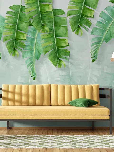 Papier peint panoramique feuilles tropicales et ombres