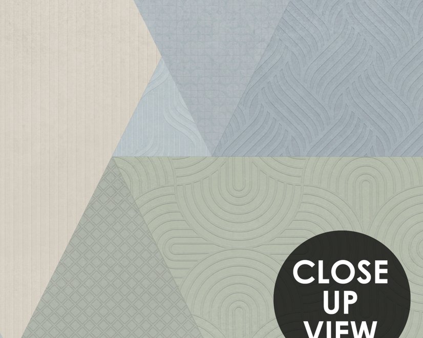 Pastel abstract wallpaper with overlapping sky blue, blush, cream, sage and grey textured triangles