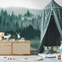 Misty Forest Landscape and Horned Deer Wallpaper Mural