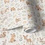 Woodland nursery wallpaper pattern with watercolour fawns, fox cubs, rabbits, teddy bears, birds and ducklings on cream