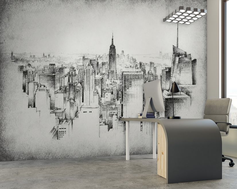 Monochrome Charcoal City Wallpaper Mural
