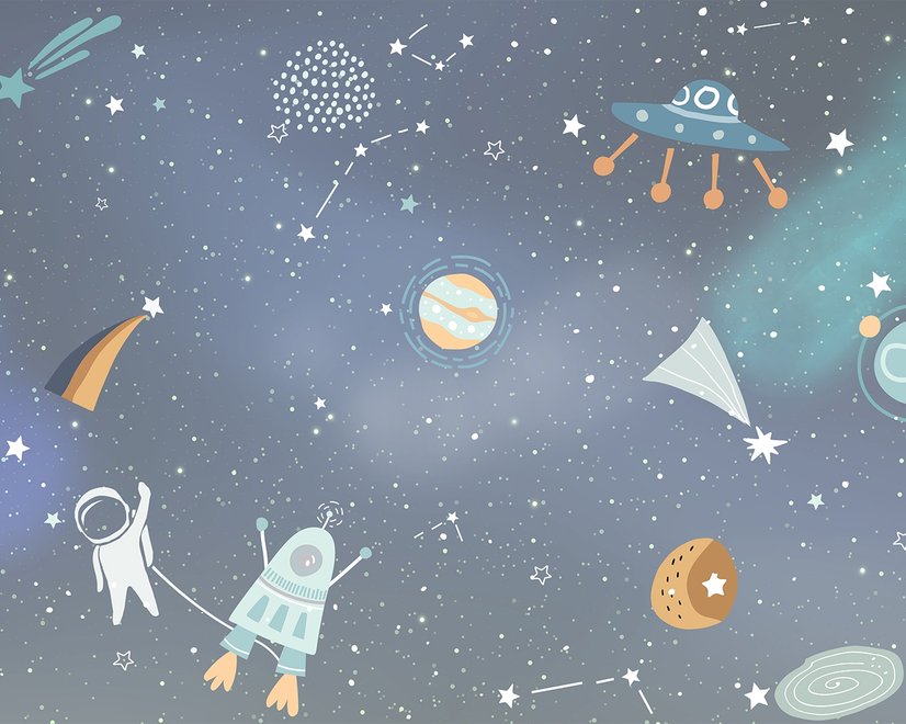 Kinder Cartoon-Weltraum mit bunten Planeten und kleinen Sternen Fototapete