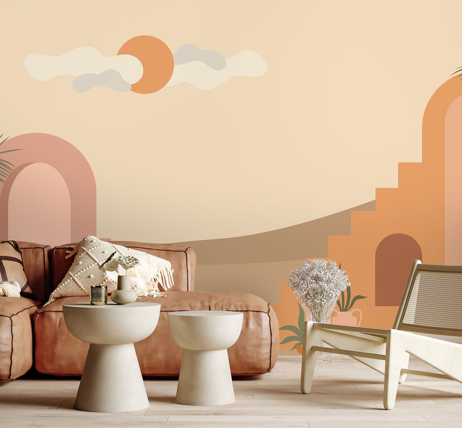 Abstract Desert Art with Stairs Wallpaper Mural - Peel and Stick