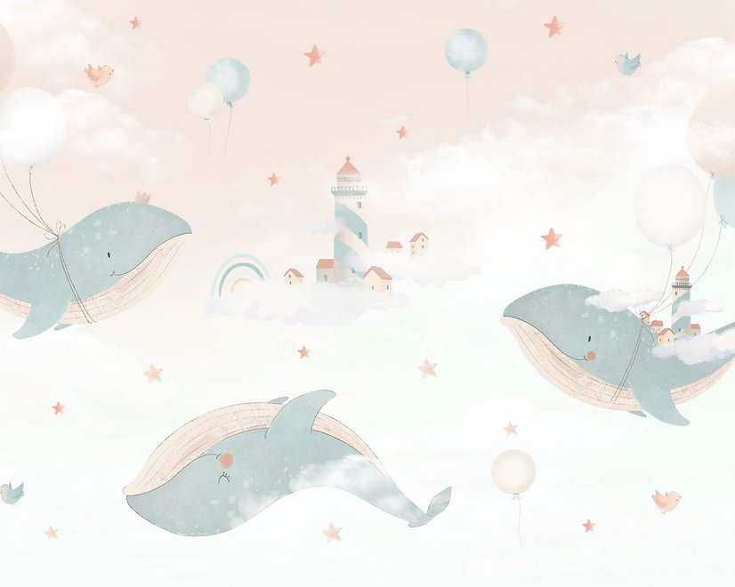 Papier peint baleine douce vie sous-marine enfants
