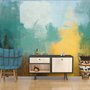 Watercolor Style Green Yellow Abstract Painting Wallpaper Mural