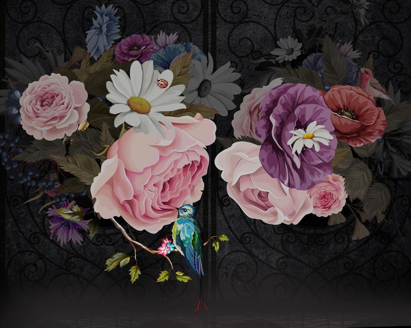 Dark Floral with Colorful Peony Wallpaper Mural