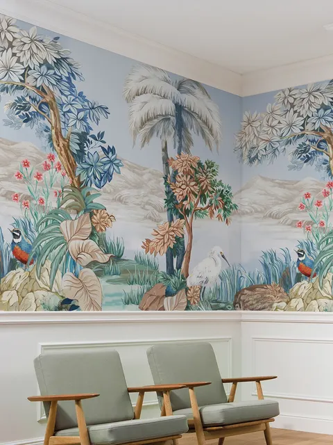 Kunstmalerei Farblandschaft mit Reiher-Fototapete