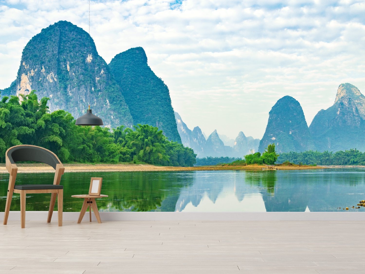 Forest Lake Landscape with Mountains Wallpaper Mural - Peel and Stick
