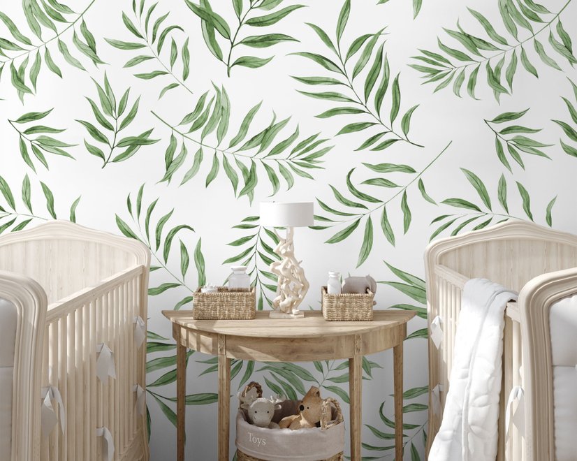 Papier peint motif feuilles palmier vert aquarelle