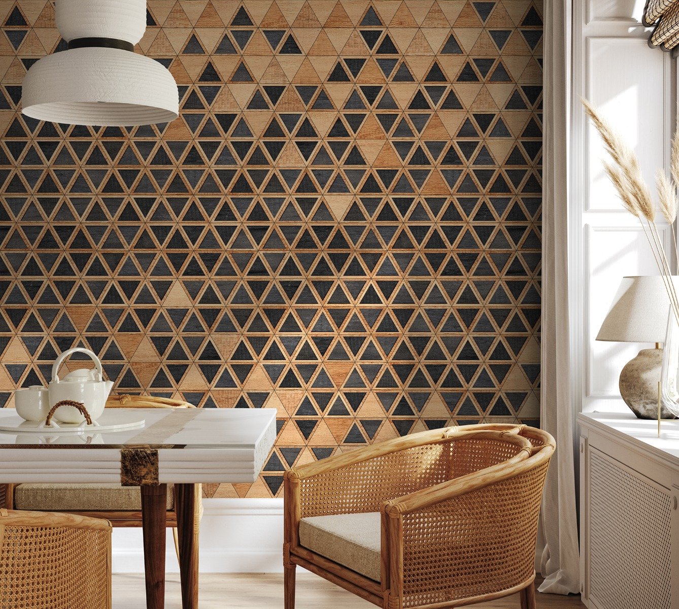 Geometric Triangle Shape Wood Texture Effect Wall Mural - Peel and Stick