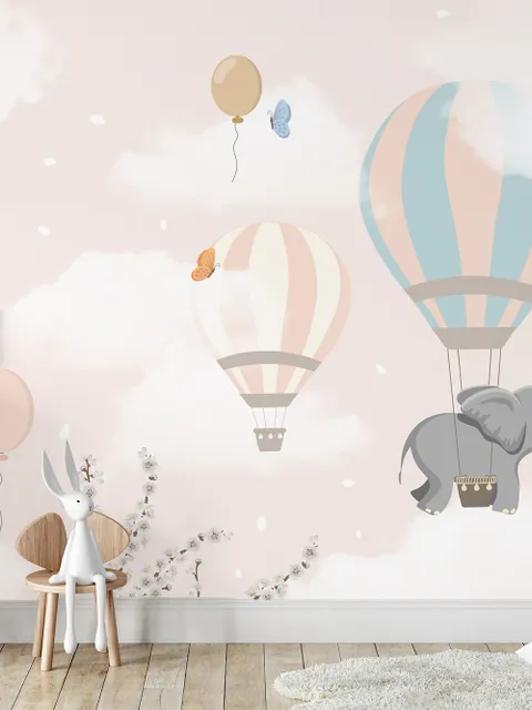 Kids Hot Air Balloons with Elephant Wallpaper Mural