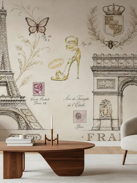Papier peint panoramique dessin coloré de la tour Eiffel