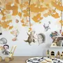 Autumn Leaves with Cartoon Animals Wallpaper Mural