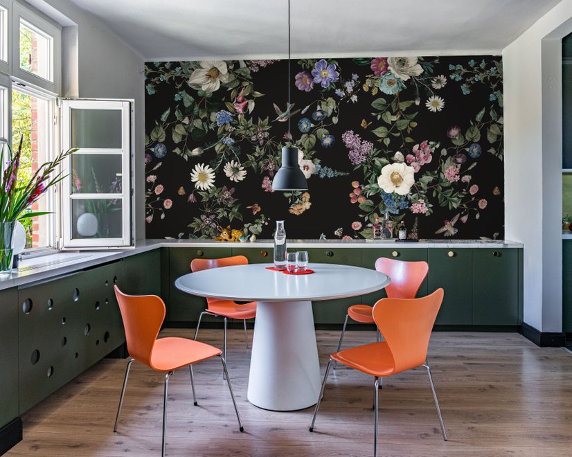 Botanical Flowers Floral with Birds Wallpaper Mural