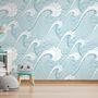Papier peint panoramique pour enfants avec motifs de vagues de l'océan