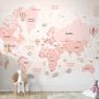 Kids Girls Cartoon Pink World Map Wallpaper Mural