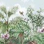 Papier peint feuilles tropicales oiseaux fleurs