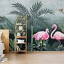 Pink Flamingo with Vintage Forest Wallpaper Mural
