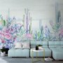 Papier peint panoramique fleurs d'hortensias et cactus vintage