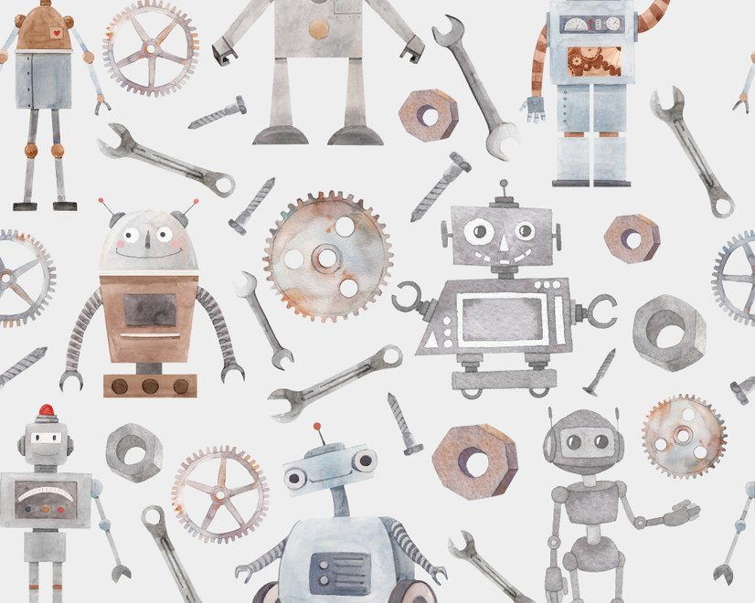 Kids Watercolor Robot Wallpaper Mural