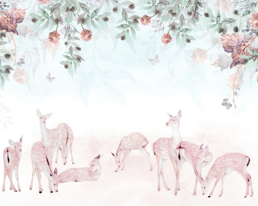 Papier peint cerfs dans le jardin floral