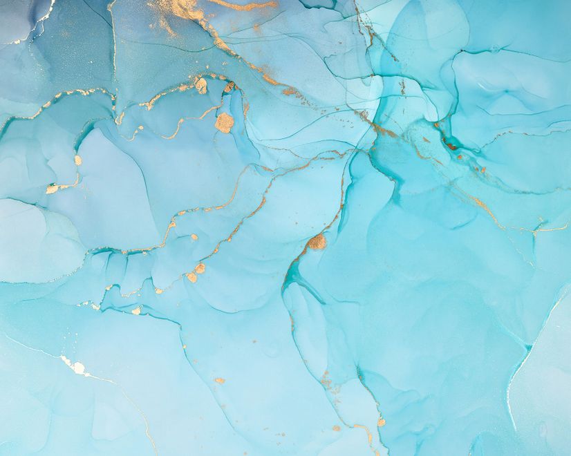 Light Blue Marble with Gold Look Splash Wallpaper Mural