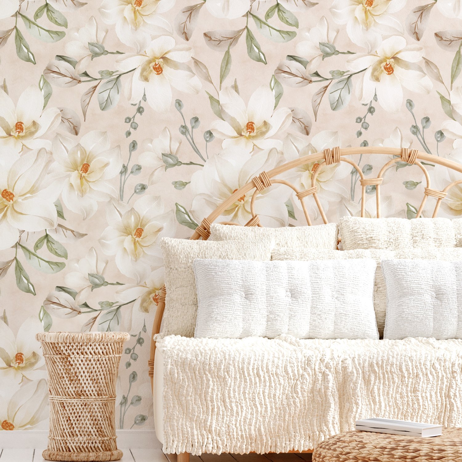 Soft Magnolia Floral Wallpaper Mural - Peel and Stick