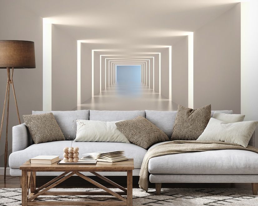 3D Look Illustrational Abstract White Corridor Wallpaper Mural