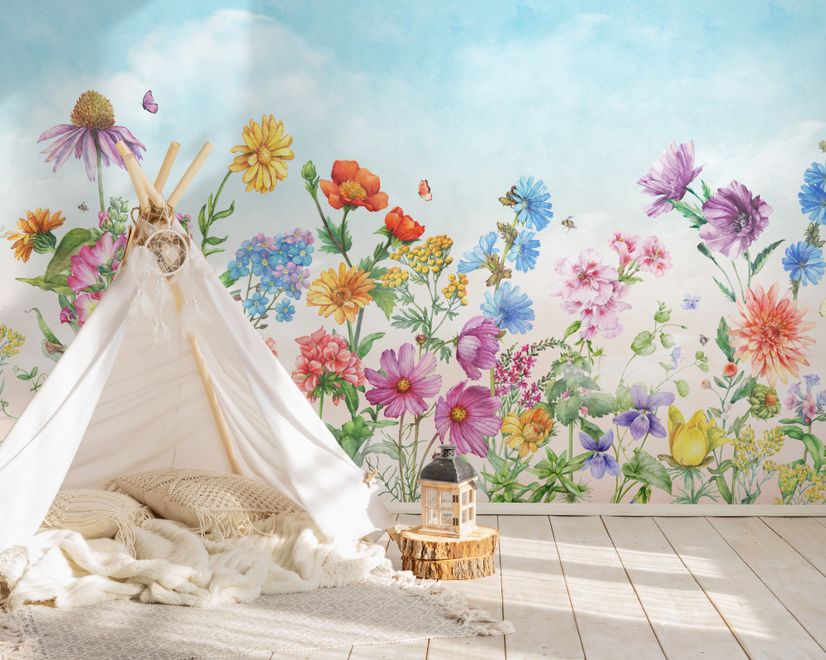 Cute Kids Nursery Floral Garden Wallpaper Mural