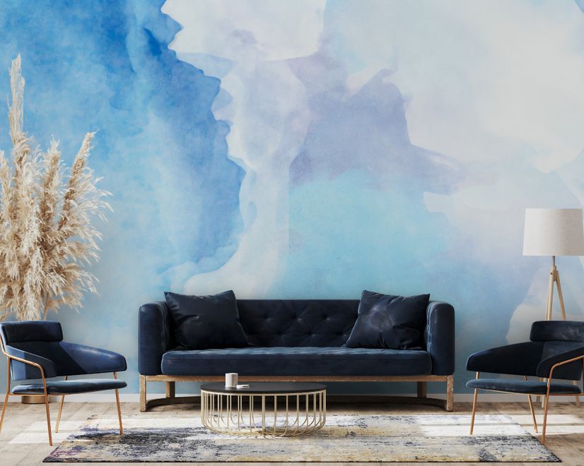 Watercolor Blue Brush Wallpaper Mural