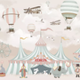Kinder Cartoon Zirkus mit Heißluftballon Fototapete