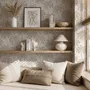 Muted sandy taupe palm trees and pale foliage on a creamy ivory ground tropical wallpaper
