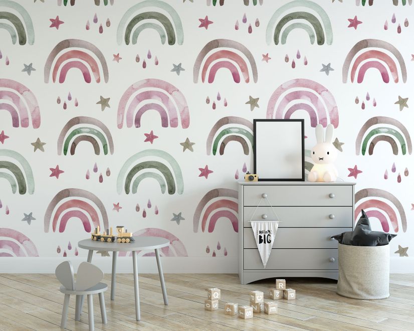 Kids Colorful Rainbow with Drops Wallpaper Mural